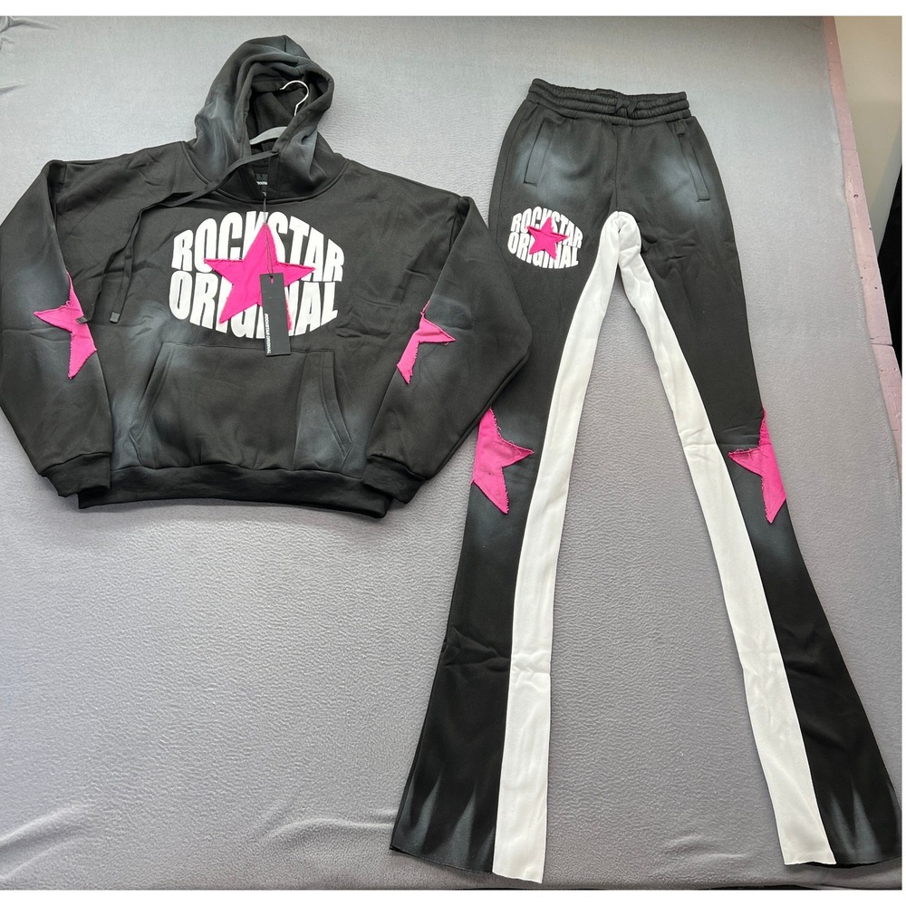 Rockstar Originals Track Set Sz S Black Pink Kaylliah Super Stacked Sweatshirt